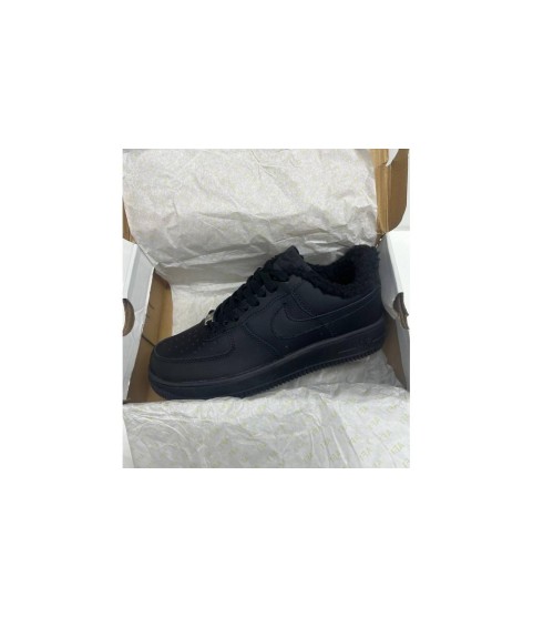 Nike Air Force 1 Low All Black с мехом - 129