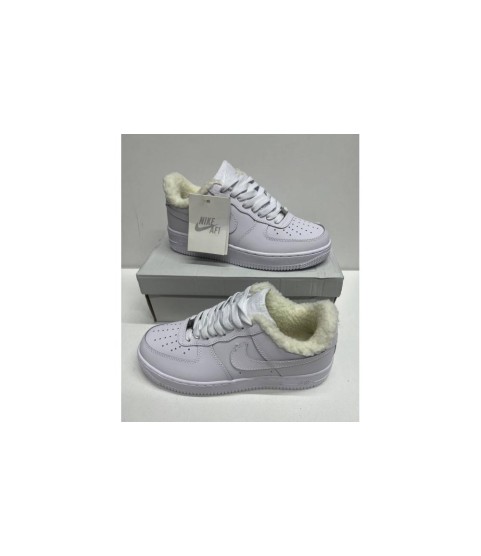 Nike Air Force 1 Low All White с мехом - 150