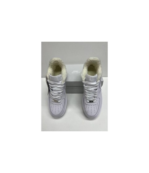 Nike Air Force 1 Low All White с мехом - 150