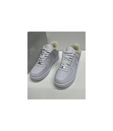 Nike Air Force 1 Low All White с мехом - 150