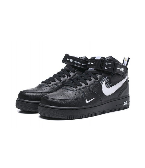 Зимние кроссовки Nike Air Force 1 Mid '07 LV8 Black черные с белым - 242