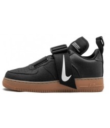 Кроссовки Nike Air Force 1 Utility черные с коричневой подошвой - 321