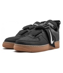 Кроссовки Nike Air Force 1 Utility черные с коричневой подошвой - 321
