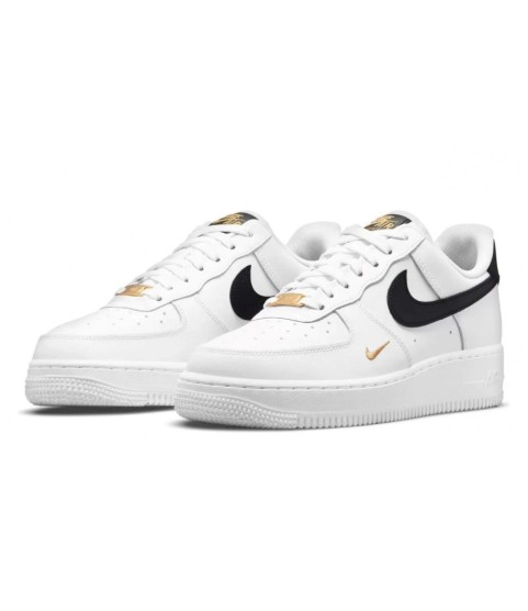 Nike Air Force 1 Low 07 Essential White Black Gold Mini Swoosh - 324