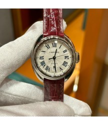 Часы Cartier Pasha с бордовым ремешком