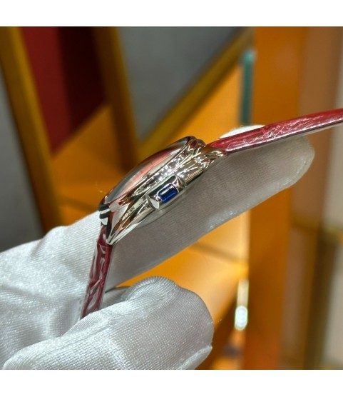 Часы Cartier Pasha с бордовым ремешком