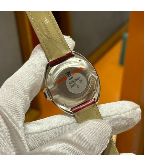 Часы Cartier Pasha с бордовым ремешком