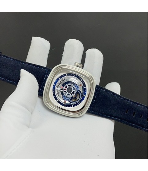 Часы Sevenfriday индустриальный стиль с синим циферблатом