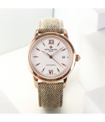 Часы Patek Philippe Calatrava розовое золото и тканевый ремешок