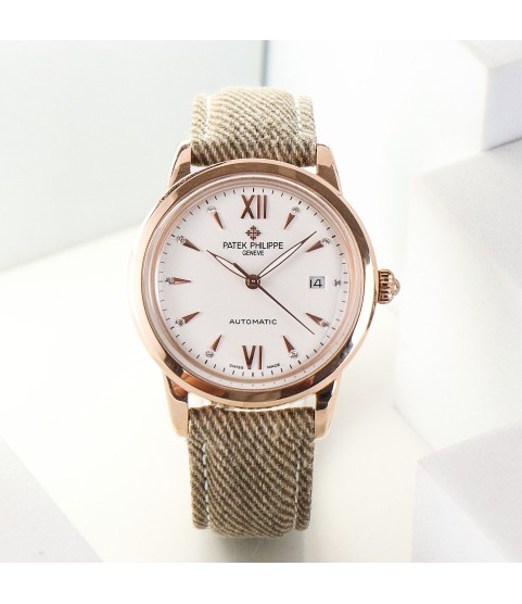 Часы Patek Philippe Calatrava розовое золото и тканевый ремешок
