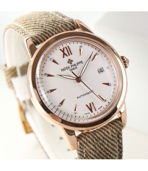 Часы Patek Philippe Calatrava розовое золото и тканевый ремешок