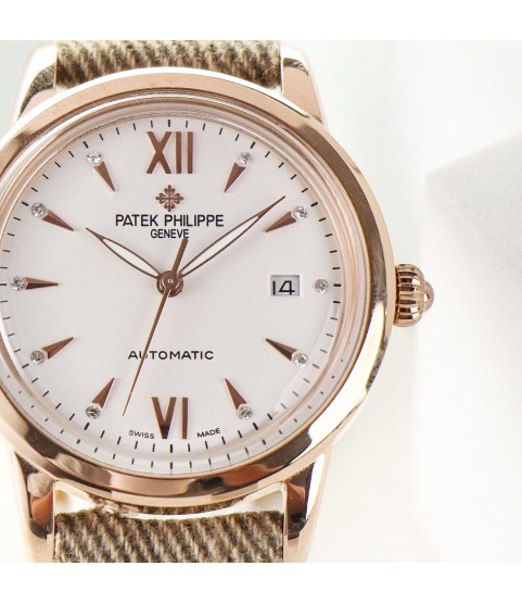 Часы Patek Philippe Calatrava розовое золото и тканевый ремешок