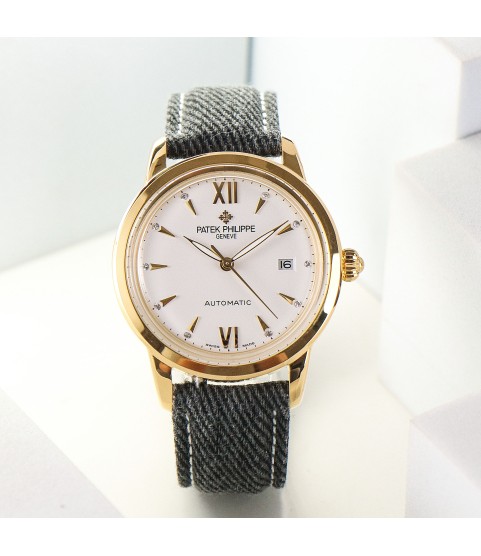 Часы Patek Philippe Calatrava розовое золото и тканевый ремешок