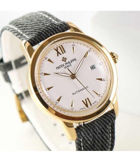 Часы Patek Philippe Calatrava розовое золото и тканевый ремешок