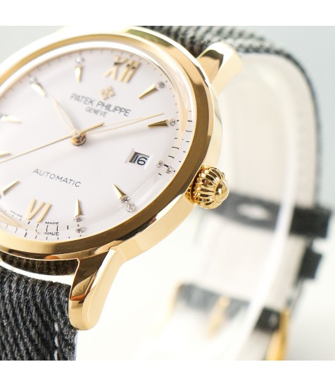 Часы Patek Philippe Calatrava розовое золото и тканевый ремешок